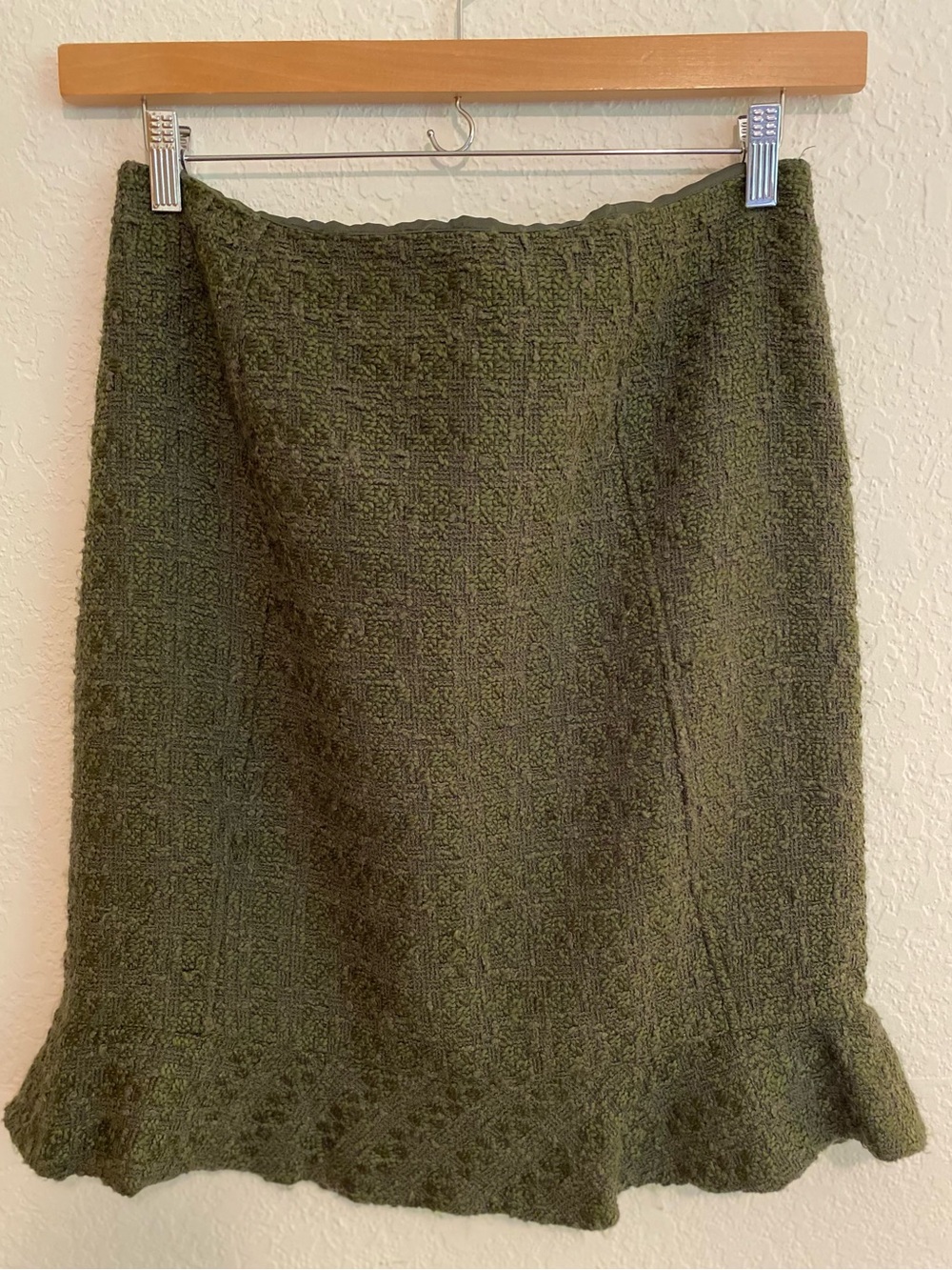INC International Olive Green Textured Knit A-Line Skirt Retro Y2K Size 10